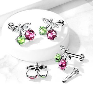 cherry labret jewelry cartilage pink and green